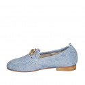 Mocassin pour femmes avec accessoire en bambou et elastique en daim type denim bleu clair talon 2 - Pointures disponibles:  33, 42, 44, 45, 46