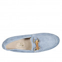 Mocassin pour femmes avec accessoire en bambou et elastique en daim type denim bleu clair talon 2 - Pointures disponibles:  33, 42, 44, 45, 46