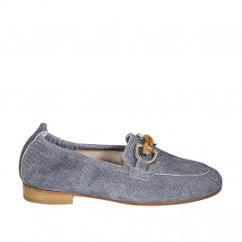 Mocassino da donna con accessorio in camoscio effetto jeans blu tacco 2 - Misure disponibili: 45