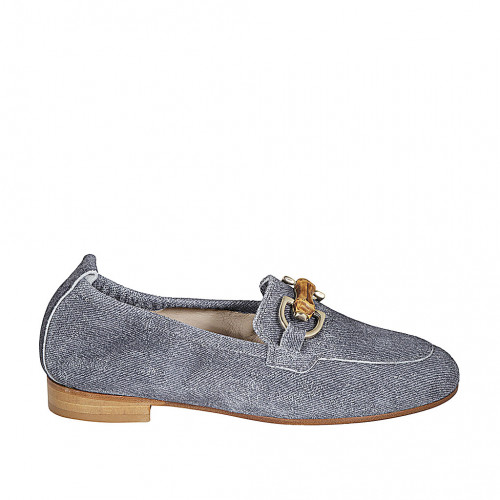Woman's mocassin with accessory in dark blue denim-like suede heel 2 - Available sizes:  45