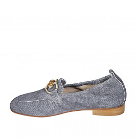 Mocassin pour femmes avec accessoire en daim type denim bleu foncé talon 2 - Pointures disponibles:  45 2