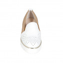 Mocasín para mujer con elastico en piel beige y perforada blanca cuña 4 - Tallas disponibles:  45