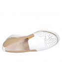 Woman's moccasin shoe with elastic band in beige and white pierced leather wedge heel 4 - Available sizes:  45