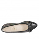 Bailerina a punta con moño en piel negra y tejido trensado multicolor tacon 2 - Tallas disponibles:  44