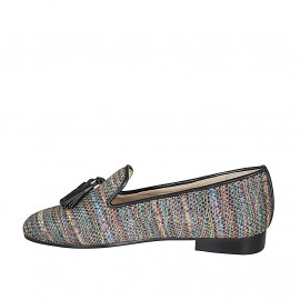 Mocassin pour femmes avec glands en cuir noir et tissu tressé multicouleur talon 2 - Pointures disponibles:  42, 44 2