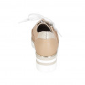 Woman's laced shoe with zipper in beige leather and platinum laminated printed leather wedge heel 4 - Available sizes:  42, 43, 44