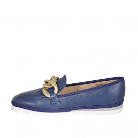 Mocassino da donna in pelle blu con catena zeppa 2 - Misure disponibili: 33, 43, 44, 45 2