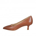 Women's pointy pump in cognac brown leather heel 5 - Available sizes:  42