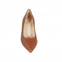 Women's pointy pump in cognac brown leather heel 5 - Available sizes:  42