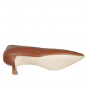 Women's pointy pump in cognac brown leather heel 5 - Available sizes:  42