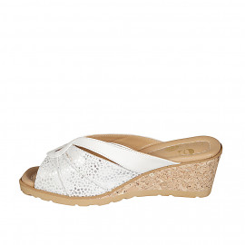 Woman's mule in white leather and white suede with silver printed dots wedge heel 6 - Available sizes:  42, 43 2