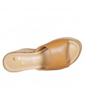 Woman's mules in cognac brown leather platform and wedge heel 9 - Available sizes:  31