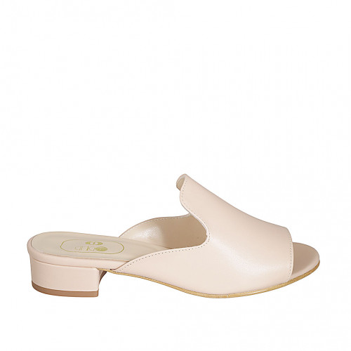 Woman's mules in rose leather heel 3 - Available sizes:  42, 44