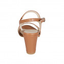 Woman's sandal with elastic band in cognac brown leather heel 8 - Available sizes:  42