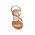 Sandale pour femmes avec elastique en cuir cognac talon 8 - Pointures disponibles:  42