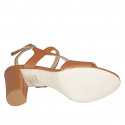 Sandalia con elastico para mujer en piel cognac tacon 8 - Tallas disponibles:  42