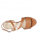 Sandale pour femmes avec elastique en cuir cognac talon 8 - Pointures disponibles:  42