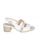 Sandale pour femmes en cuir blanc et lamé platine talon 5 - Pointures disponibles:  32