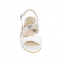 Woman's sandal in white leather and platinum laminated leather heel 5 - Available sizes:  32