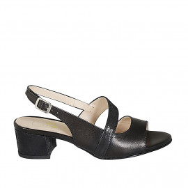 Sandale pour femmes en cuir et cuir lamé noir talon 5 - Pointures disponibles:  45