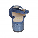 Woman's sandal with accessory in blue suede and laminated printed patent leather heel 5 - Available sizes:  45