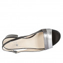 Sandale pour femmes en cuir noir et lamé gris et argent talon 3 - Pointures disponibles:  45