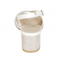 Sandale pour femmes en cuir blanc et daim imprimé lamé platine talon 5 - Pointures disponibles:  32