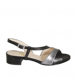 Sandalia para mujer en piel negra y laminada gris tacon 3 - Tallas disponibles:  32, 33, 42