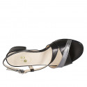 Woman's sandal in black and gray laminated leather heel 3 - Available sizes:  32, 33, 42