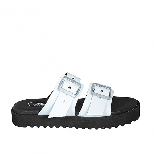 Mule pour femmes avec boucles réglables en cuir bleu clair talon compensé 3 - Pointures disponibles:  42, 43