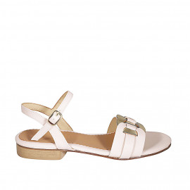 Sandalia para mujer con accesorio en piel oro y con cinturon en piel rosado claro tacon 2 - Tallas disponibles:  33