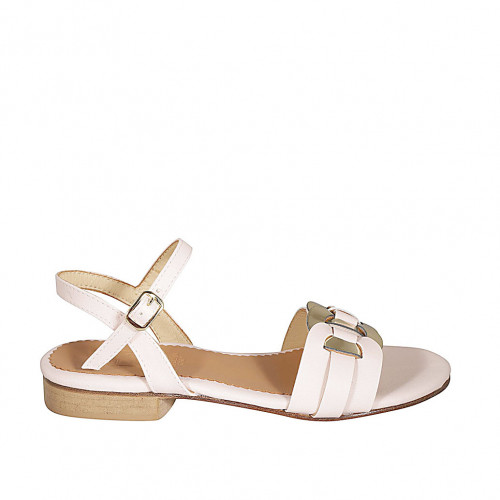 Sandalia para mujer con accesorio en piel oro y con cinturon en piel rosado claro tacon 2 - Tallas disponibles:  33