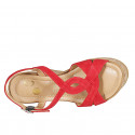Sandalo da donna in camoscio rosso con fasce incrociate con plateau e zeppa 9 - Misure disponibili: 31