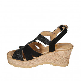 Sandale pour femmes avec courroie en daim noir et daim imprimè a pois noir avec plateforme et talon compensé 7 - Pointures disponibles:  31 2