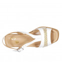 Woman's sandal in white leather with glitter platinum fabric wedge heel 5 - Available sizes:  42