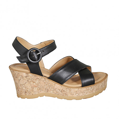 Damenriemsandale aus schwarzem Leder...