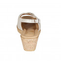 Woman's sandal in beige suede with platinum laminated printing wedge heel 5 - Available sizes:  42