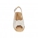 Woman's sandal in beige suede with platinum laminated printing wedge heel 5 - Available sizes:  42