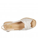 Woman's sandal in beige suede with platinum laminated printing wedge heel 5 - Available sizes:  42