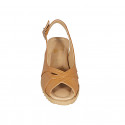 Sandale pour femmes en cuir cognac talon compensé 5 - Pointures disponibles:  44