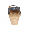 Woman's sandal in dark blue leather wedge heel 5 - Available sizes:  44, 45