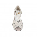Dancing shoes with crossed strap and open toe in laminated platinum suede heel 8 - Available sizes:  33, 42, 43, 44