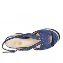 Woman's sandal in blue suede with studs, platform and coated wedge heel 7 - Available sizes:  43, 44