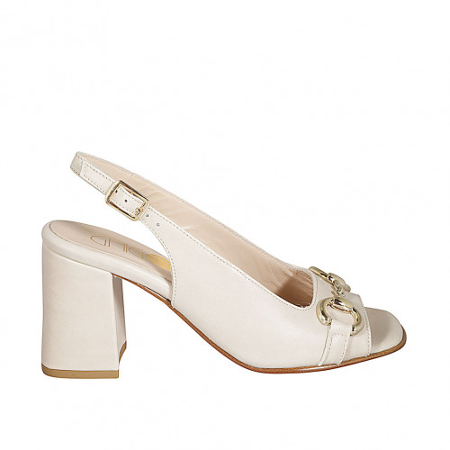 Woman's sandal with golden accessory in light rose leather heel 8 - Available sizes:  34