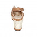 Woman's sandal in cognac leather with studs, platform and coated wedge heel 7 - Available sizes:  42, 43, 44