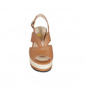 Woman's sandal in cognac leather with studs, platform and coated wedge heel 7 - Available sizes:  42, 43, 44