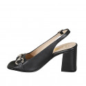 Sandale pour femmes avec accessoire d'or en cuir noir talon 8 - Pointures disponibles:  32, 33, 34