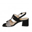 Sandalia para mujer con dobles tiras bicolor en gamuza negra y gris tacon 6 - Tallas disponibles:  44