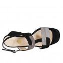 Sandalia para mujer con dobles tiras bicolor en gamuza negra y gris tacon 6 - Tallas disponibles:  44