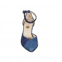 Woman's pointy open shoe with strap in blue and light blue suede heel 6 - Available sizes:  42, 43